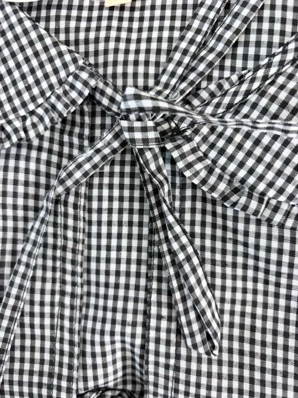 Us Together Navy Gingham Peter Pan Collar Top Tie Front Peplum Blouse Medium NWT - Picture 5 of 7